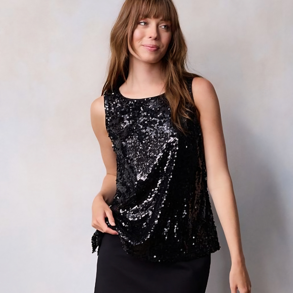 LC Lauren Conrad Black Sequin Top |  NWT